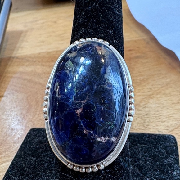 Sterling silver, large oval, lapis lazuli, ring Navajo vintage - Picture 2 of 7